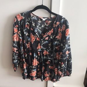 Caslon Floral Boho Peplum Baby Doll Top with Tassels